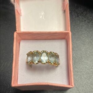 Elegant Gold and aquamarine  5 stones Women's Ring